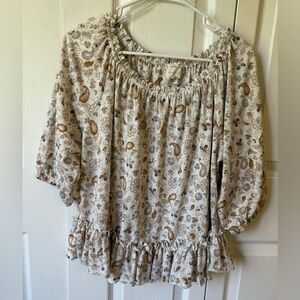 MELLODAY Floral Paisley Blouse in Cream and Brown